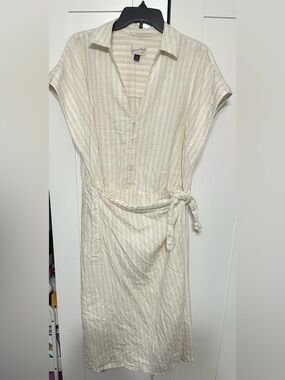 Universal Thread Cream Striped Tie-Waist Midi Dress